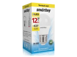 Лампа светодиодная SMARTBUY G45 12Вт 3000K E27 (теплый свет) (1/10/100)