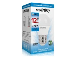 Лампа светодиодная SMARTBUY G45 12Вт 6000K E27 (холодный свет) (1/10/100)
