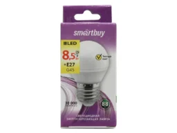 Лампа светодиодная SMARTBUY G45 8,5Вт 220V 3000K E27 (глоб, теплый свет) (1/10/50)