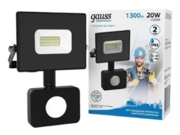 Прожектор светодиодный GAUSS Elementary 20W 1380lm IP65 6500К, холодный свет, с датчиком движения 1/