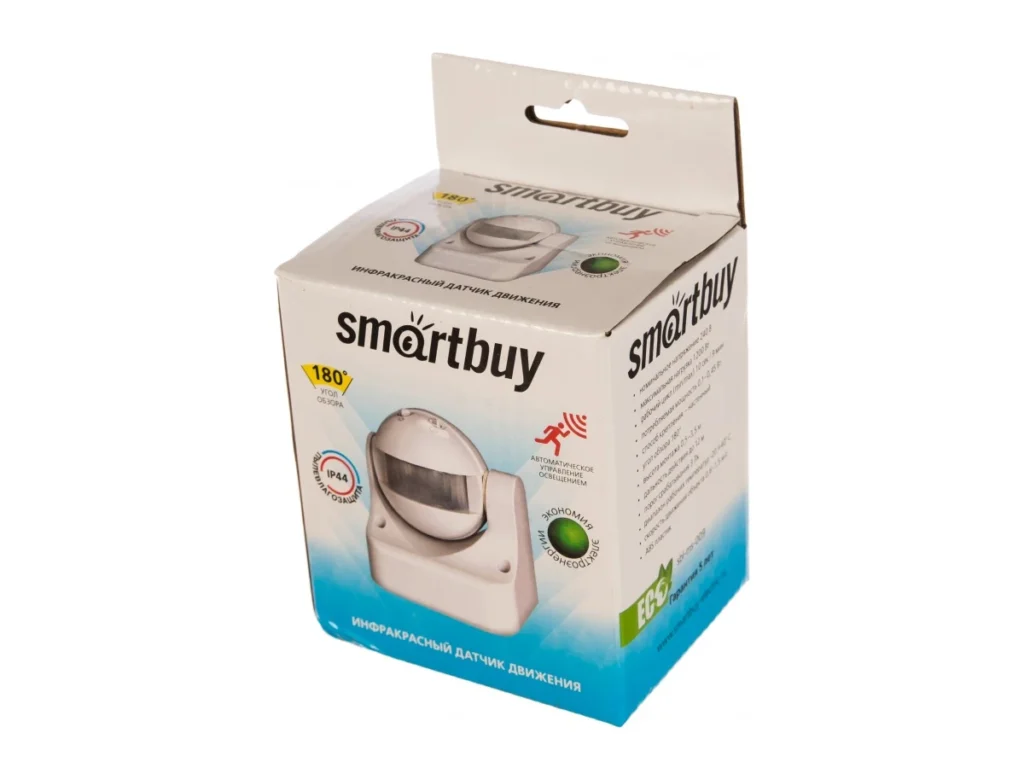 Датчик движения SMARTBUY инфракрасный настенный 1200Вт, 180гр., до 12м, IP44 (sbl-ms-009) (1/50)