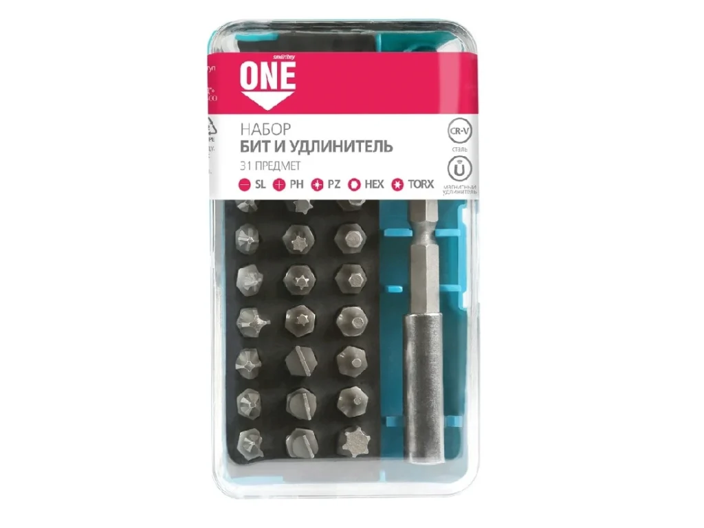 Набор бит SMARTBUY, 31 предмет, биты SL, PH, PZ, HEX, TORX, удлин., CR-V (1/60)