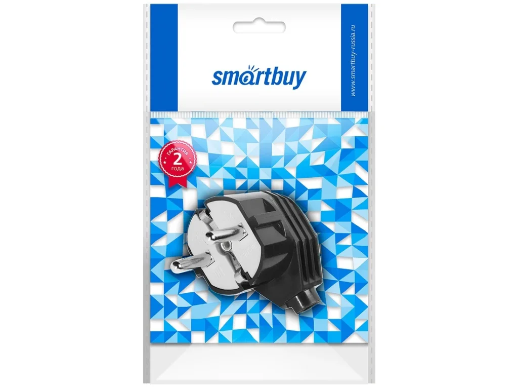 Вилка SMARTBUY угловая с заземлением черная 16А 250В (SBE-16-P02-b) (1/50)