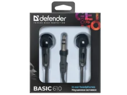 Наушники DEFENDER Basic 610, чёрные, вакуумные, шнур 1.1 м. (1/50)