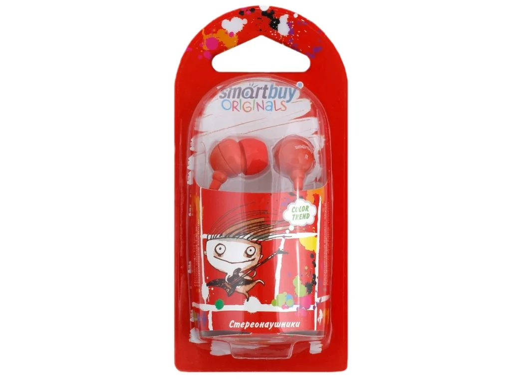 Наушники SmartBuy SBE-3300 Color Trend, красные, вакуумные, шнур 1.2 м. (1/320)