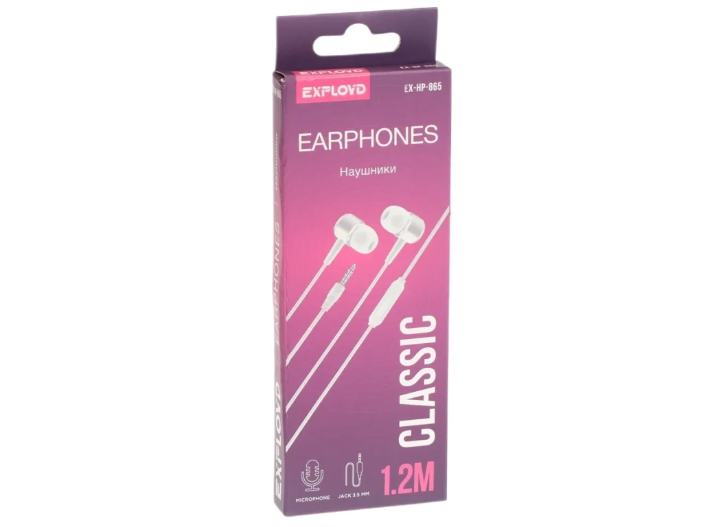 Наушники внутриканальные/Exployd/3.5mm/белый/1.2М/Classic/EX-HP-865