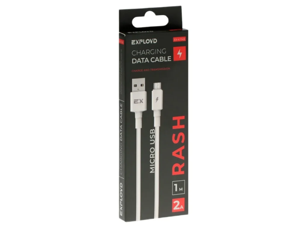 Дата-кабель/Exployd/USB - microUSB/круглый/белый/1М/2A/Rash/EX-K-1149