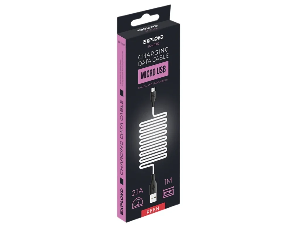 Дата-кабель/Exployd/USB - microUSB/круглый/силикон/белый/1М/2.1A/Keen/EX-K-1182