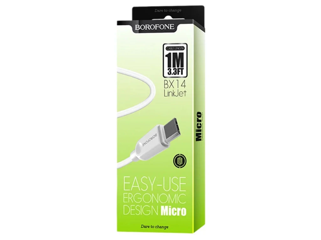 Кабель USB - микро USB Borofone BX14, 1.0м, круглый, 2.4A, силикон, цвет: белый (1/360)