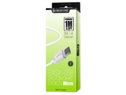 Кабель USB - микро USB Borofone BX14, 1.0м, круглый, 2.4A, силикон, цвет: белый (1/360)