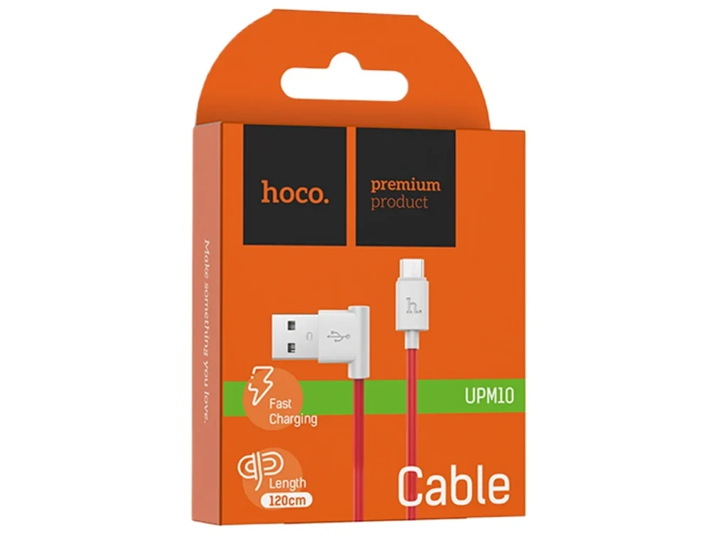 Кабель USB - микро USB HOCO UPM10, 1.2м, круглый, 2.1A, силикон, боковой, цвет: красный