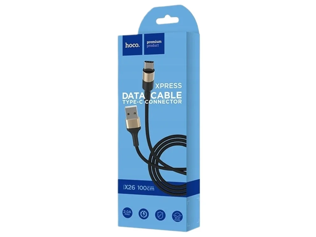 Кабель USB - микро USB HOCO X26 Xpress, 1.0м, круглый, 2.0A, ткань, цвет: чёрный, золотая вставка (1