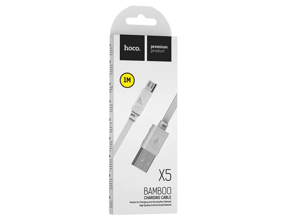 Кабель USB - микро USB HOCO X5 Bamboo, 1.0м, плоский, 2.1A, силикон, цвет: белый (1/30/300)