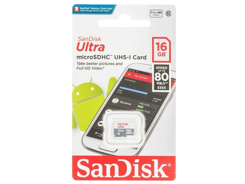 MicroSD 16GB SanDisk Class 10 Ultra (80 Mb/s) без адаптера