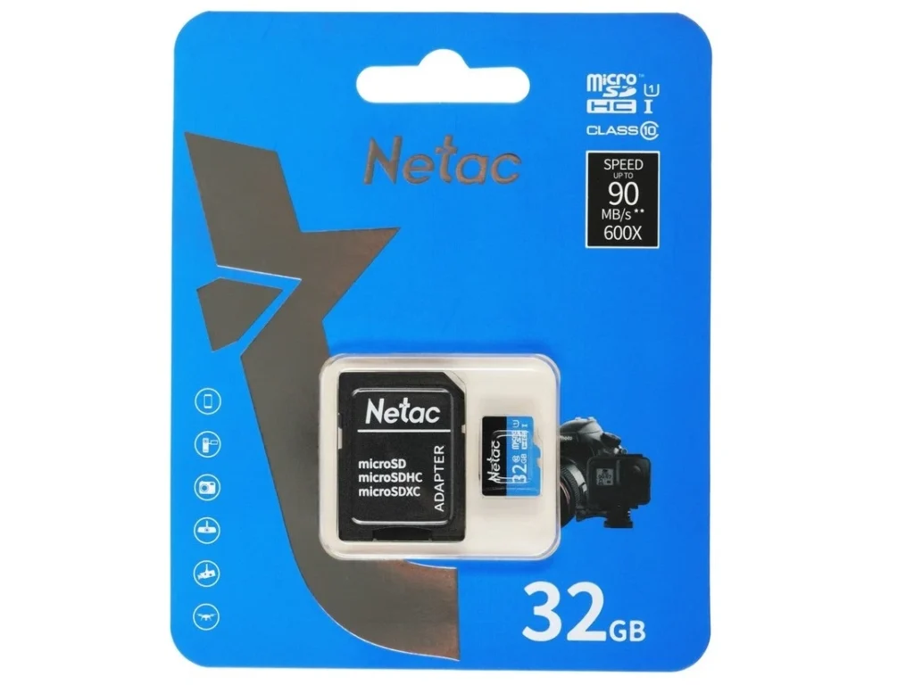 MicroSD 32GB Netac P500 Standard Class 10 UHS-I (90 Mb/s) + SD адаптер