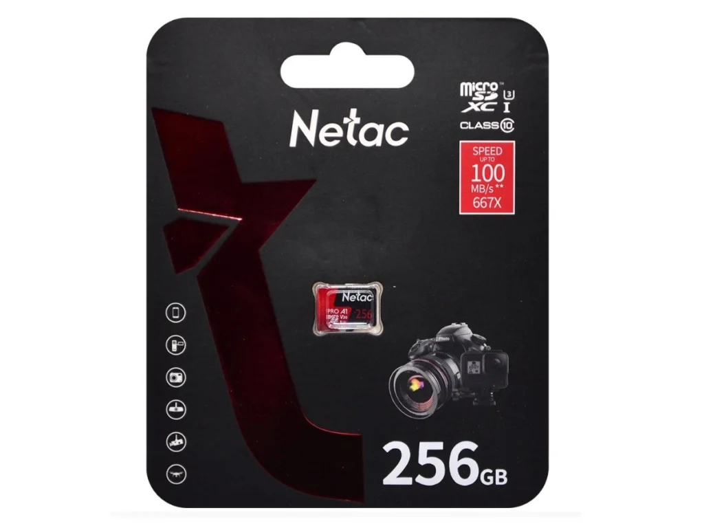 MicroSDXC 256GB Netac P500 Extreme Pro Class 10 UHS-I A1 V30 (100 Mb/s) без адаптера