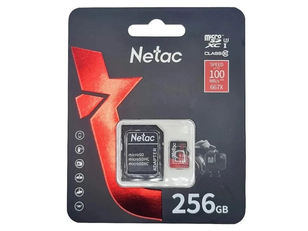 MicroSDXC 256GB Netac P500 Extreme Pro Class 10 UHS-I A1 V30 (100 Mb/s) + SD адаптер