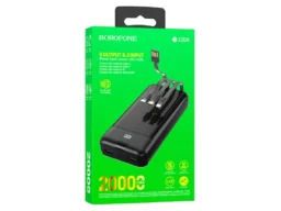 Акк.внешн. Borofone BJ20A, Mobile, 20000mAh, пласт, 1 USB выход, микро, Type-C,4кабеля, 2.0A, чёрный