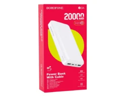 Акк.внешн. Borofone BJ3A, 20000mAh, пласт, индикатор, 2 USB выхода, микро, Type-C , 2.0A, белый