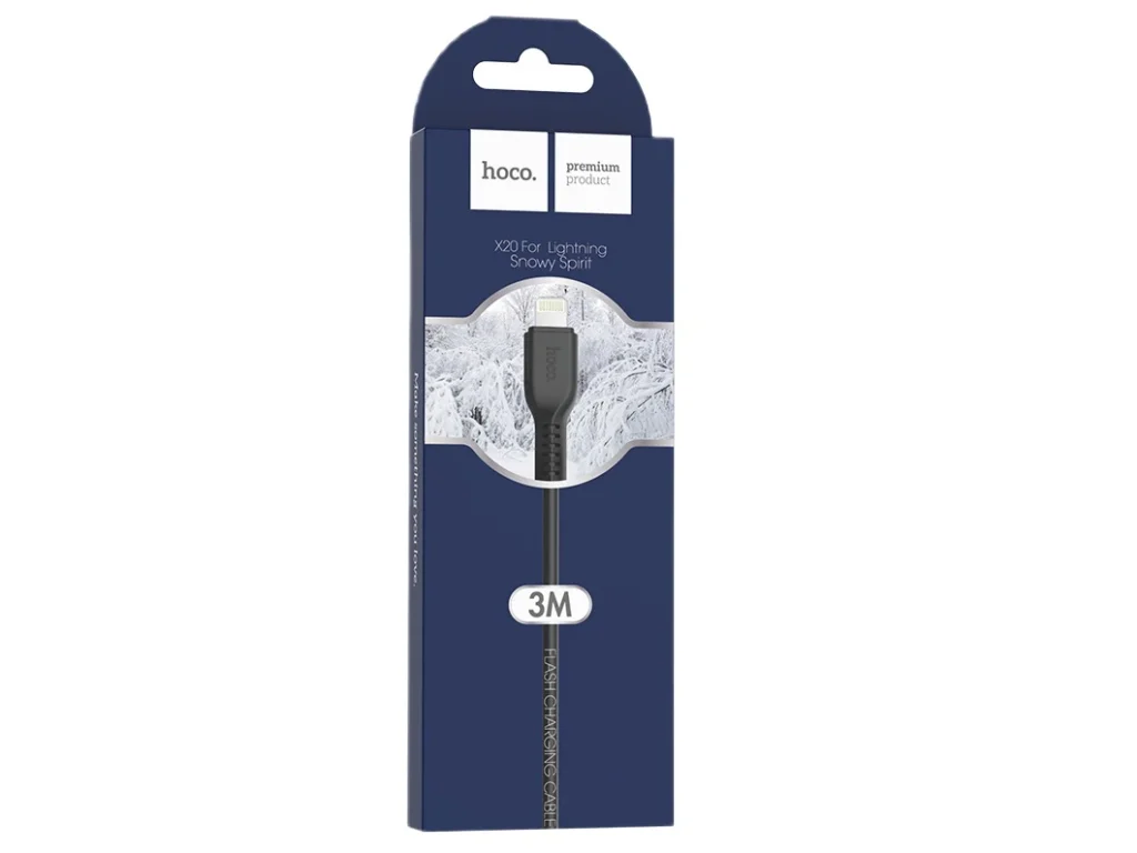 Кабель USB - 8 pin HOCO X20, 3.0м, круглый, 2.1A, силикон, цвет: чёрный (1/30/300)