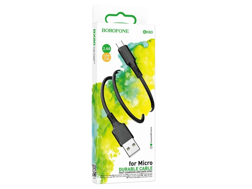 Кабель USB - микро USB Borofone BX80, 1.0м, круглый, 2.4A, силикон, цвет: чёрный (1/33/330)