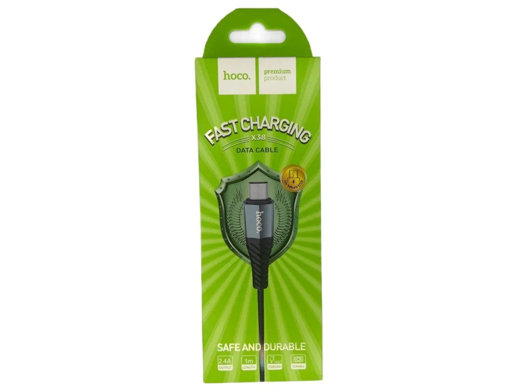 Кабель USB - микро USB HOCO X38 Cool, 1.0м, круглый, 2.4A, нейлон, быстрая зарядка, цвет: чёрный