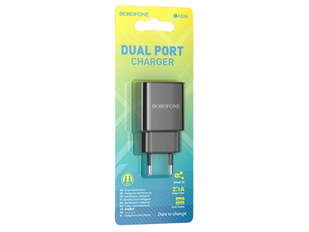 Блок питания сетевой 2 USB Borofone BA53A, Powerway, 2100mA, пластик, цвет: чёрный(1/65/260)