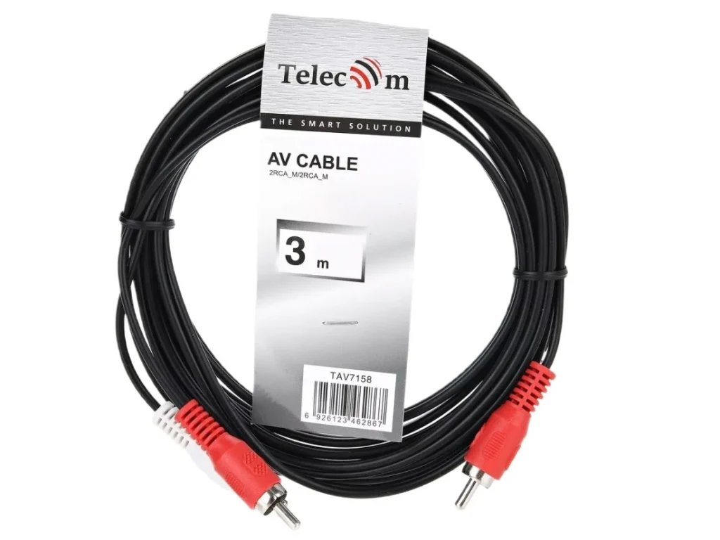 Кабель соединительный TELECOM 2xRCA (M) / 2xRCA (M), чёрный, 3 м. (1/100)