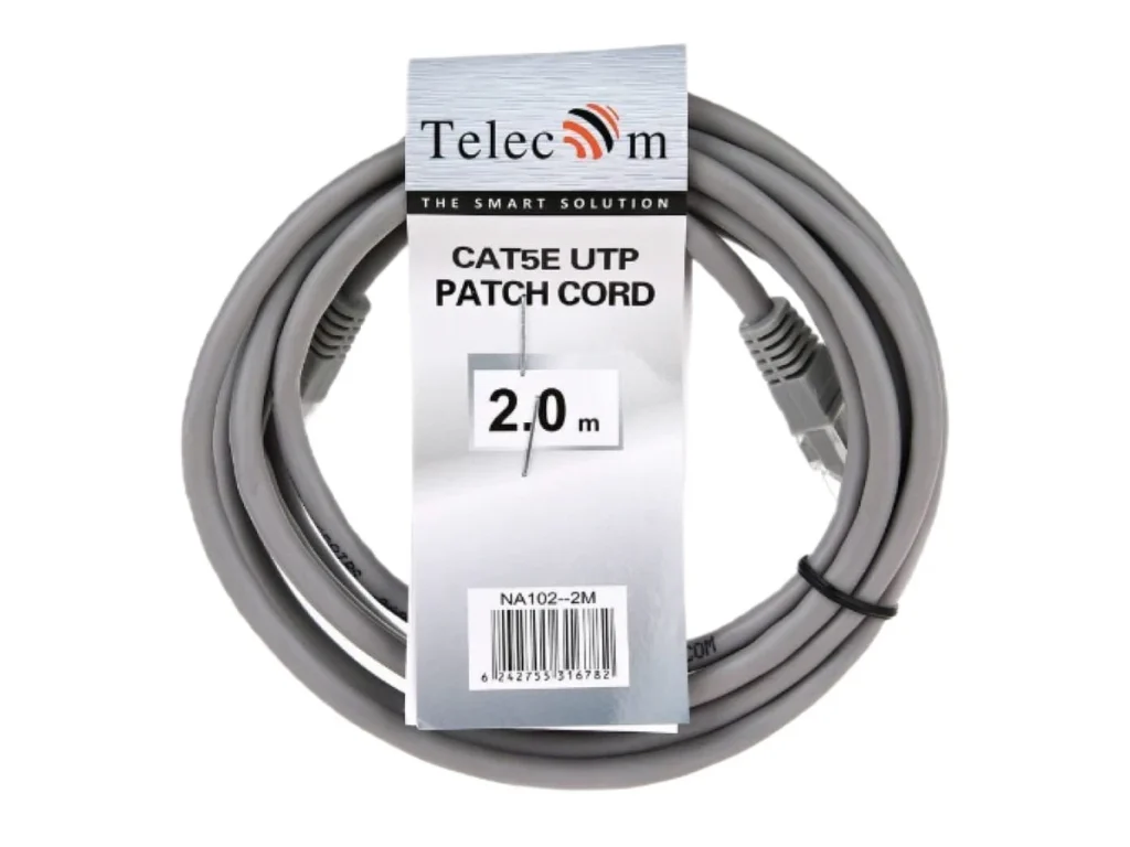 Патч-корд литой TELECOM UTP Кат. 5е, серый, 2.0 м. (1/200)