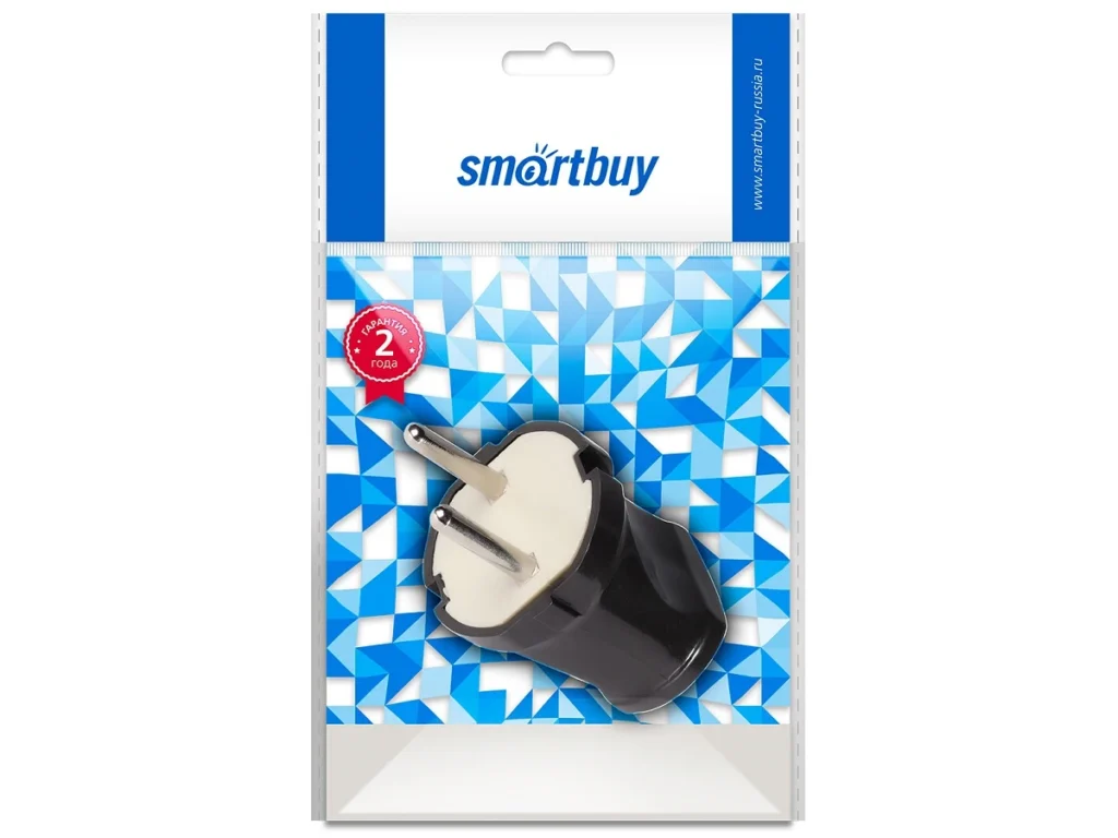 Вилка SMARTBUY прямая без заземления черная 10А 250В (SBE-10-P04-b) (1/60)