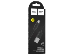 Кабель USB - микро USB HOCO X5 Bamboo, 1.0м, плоский, 2.1A, силикон, цвет: чёрный (1/30/300)