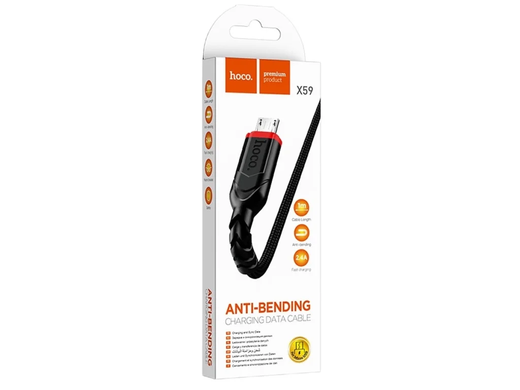 Кабель USB - микро USB HOCO X59 Victory, 1.0м, круглый, 2.4A, ткань, цвет: черный(1/30/300)