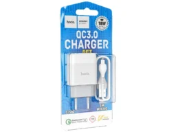 СЗУ 1 USB HOCO C72Q Glorious, 3A, пластик, QC3.0, кабель микро USB, цвет: белый