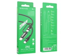 Кабель Type-C - Type-C, 8 pin Borofone BX61 Source, 1.0м, круг, 3,0А, ткань, алюминий, PD60W, чёрный