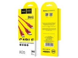 Кабель USB - 8 pin, Type-C, микро USB HOCO X26 Xpress, 1.0м, круглый, 2.1A, ткань, цвет: красный