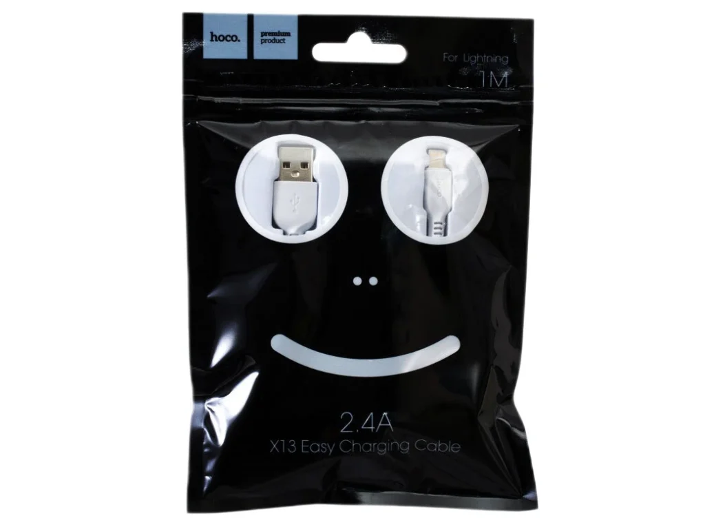 Кабель USB - 8 pin HOCO X13 Easy, 1.0м, круглый, 2.4A, силикон, цвет: белый (1/36/360)