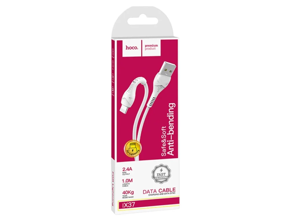 Кабель USB - 8 pin HOCO X37 Cool power, 1.0м, круглый, 2.4A, силикон, цвет: белый (1/30/300)