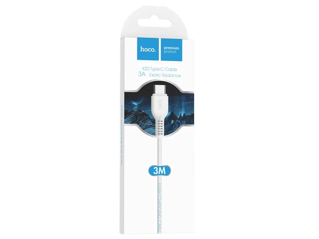 Кабель USB - Type-C HOCO X20, 3.0м, круглый, 3.0A, силикон, цвет: белый (1/30/300)