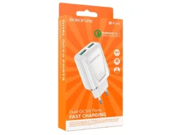 Блок питания сетевой 2 USB Borofone BA54A, Wide, пластик огнестойкий, QC3.0, цвет: белый(1/35/140)