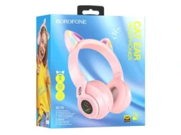 Наушники полноразмерные Borofone BO18 Cat, bluetooth 5.0, AUX, цвет: розовый (1/36)
