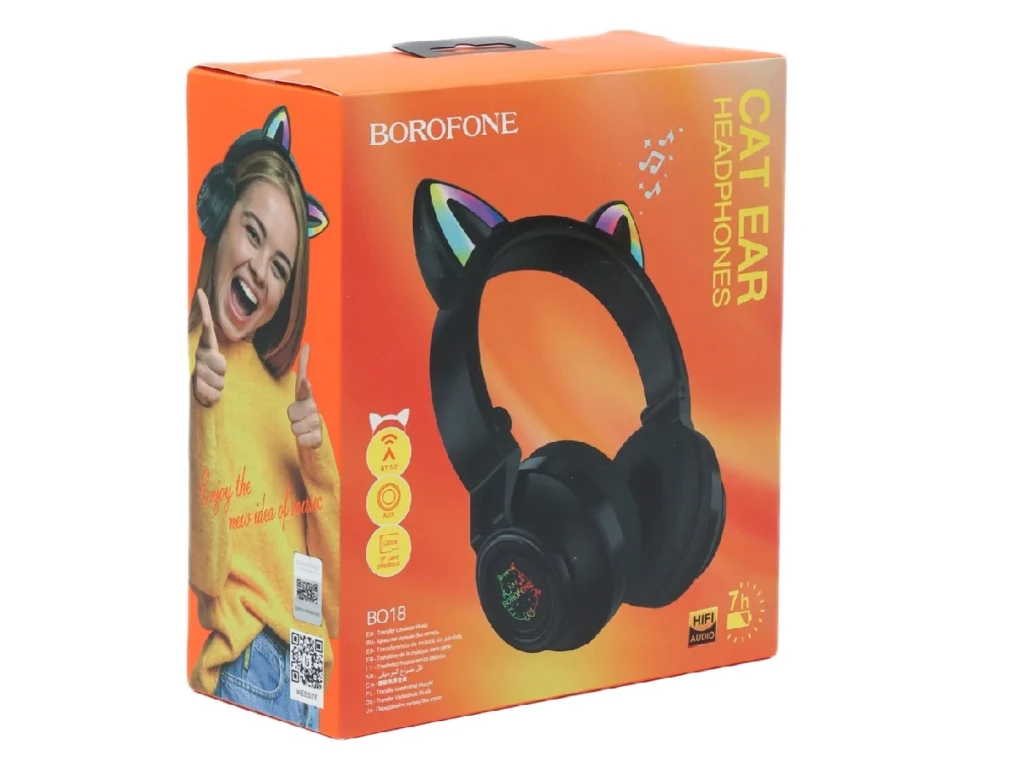 Наушники полноразмерные Borofone BO18 Cat, bluetooth 5.0, AUX, цвет: чёрный (1/36)