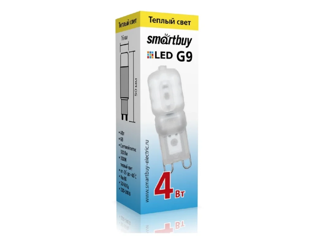 Лампа светодиодная SMARTBUY G9 4Вт 220V 3000К (капсульная, теплый свет)