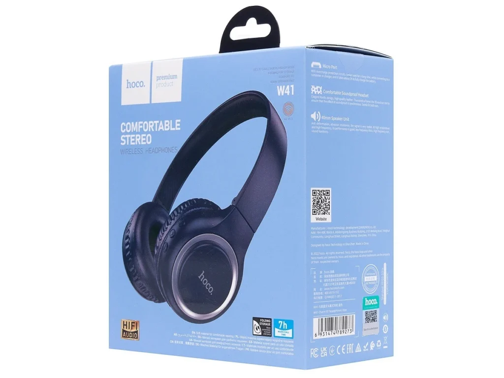 Наушники полноразмерные HOCO W41 Charm, Bluetooth, 200 мАч, синий (1/60)