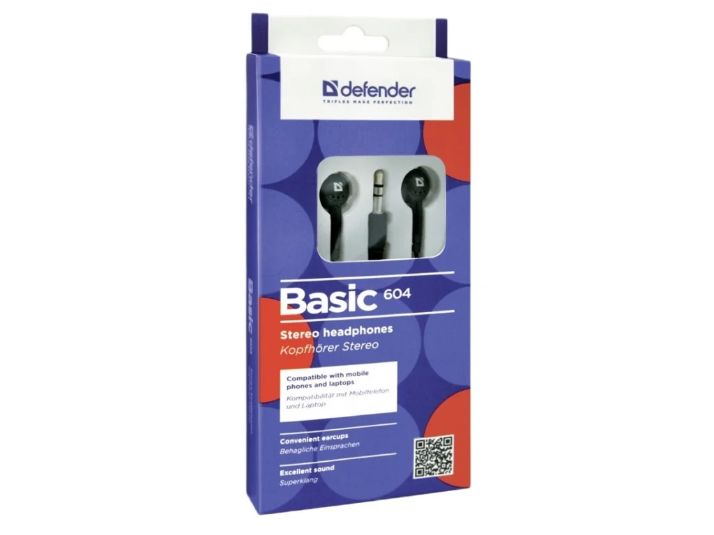 Наушники DEFENDER Basic 604, чёрные, вкладыши, шнур 1.2 м. (1/50)