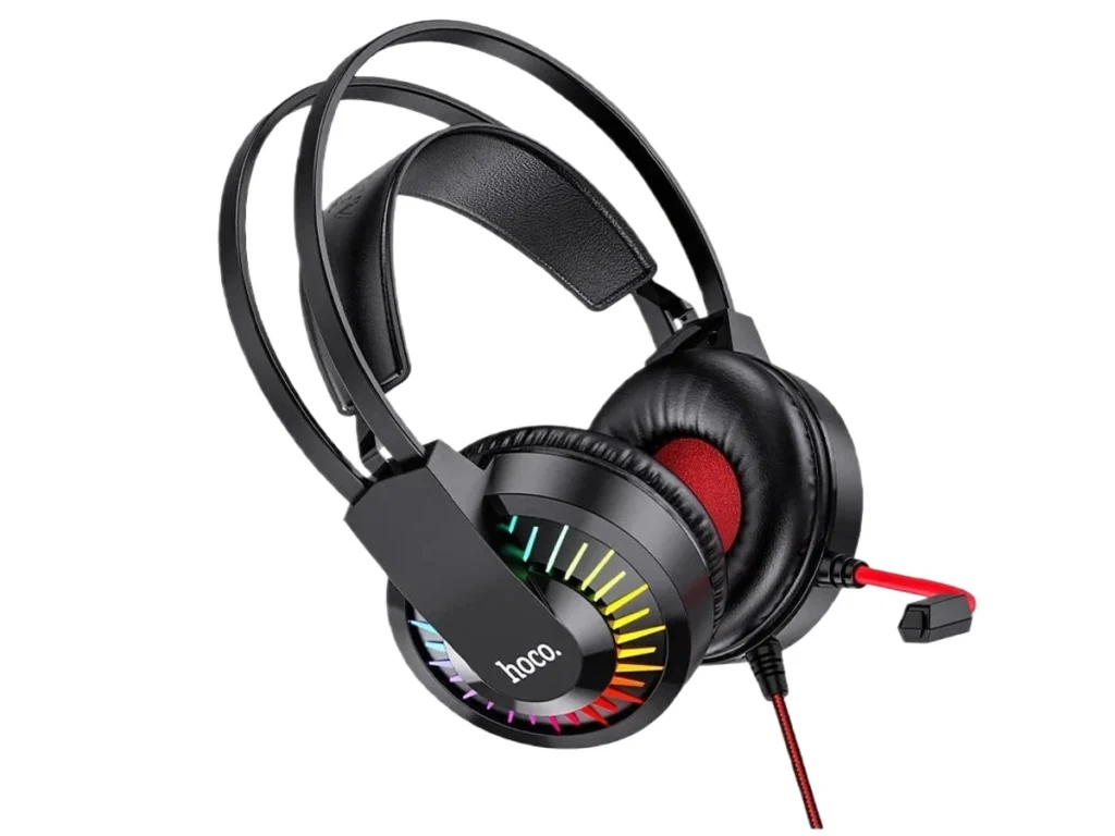Наушники полноразмерные HOCO W105 Joyful gaming, пластик, подсветка, микрофон, AUX, 1,2м, красный