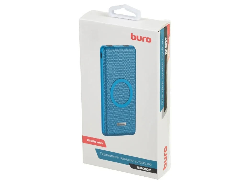 Мобильный аккумулятор Buro BPQ10F 10000mAh 3A QC PD беспроводная зарядка синий (BPQ10F18PBL)