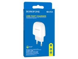 Блок питания сетевой 1 USB Borofone BA49A, Vast power, 2100mA, пластик, огнестойкий, цвет: белый