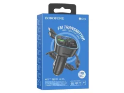 FM-трансмиттер Borofone BC45 Prestige, пластик, кабель Type-C, 8 pin, QC3.0, 2-in-1, цвет: чёрный
