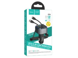 FM-трансмиттер HOCO E74 Energy, Bluetooth, 2 USB, 1 Type-C, QC3.0, 2-in-1, пластик, дисплей, серый