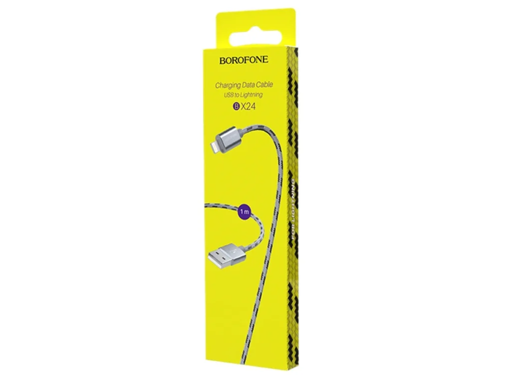Кабель USB - 8 pin Borofone BX24 Ring, 1.0м, круглый, 2.1A, нейлон, цвет: серый(1/648)